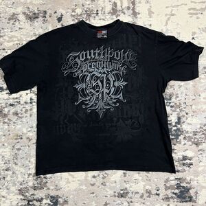 Vintage Southpole Premium Graphic 2XL T-Shirt Cotton Black Y2K Gothic Tattoo
